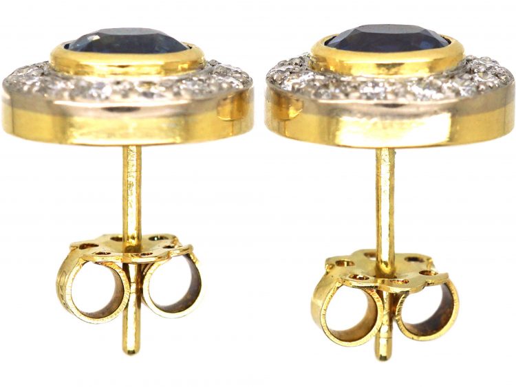 18ct White & Yellow Gold, Sapphire & Diamond Oval Cluster Earrings