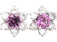 18ct White Gold, Pink Topaz & Diamond Cluster Earrings 18ct White Gold, Pink Topaz & Diamond Cluster Earrings