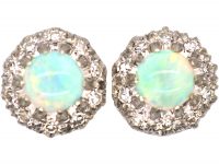 Vintage 18ct White Gold, Opal & Diamond Cluster Earrings Vintage 18ct White Gold, Opal & Diamond Cluster Earrings