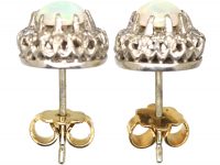 Vintage 18ct White Gold, Opal & Diamond Cluster Earrings