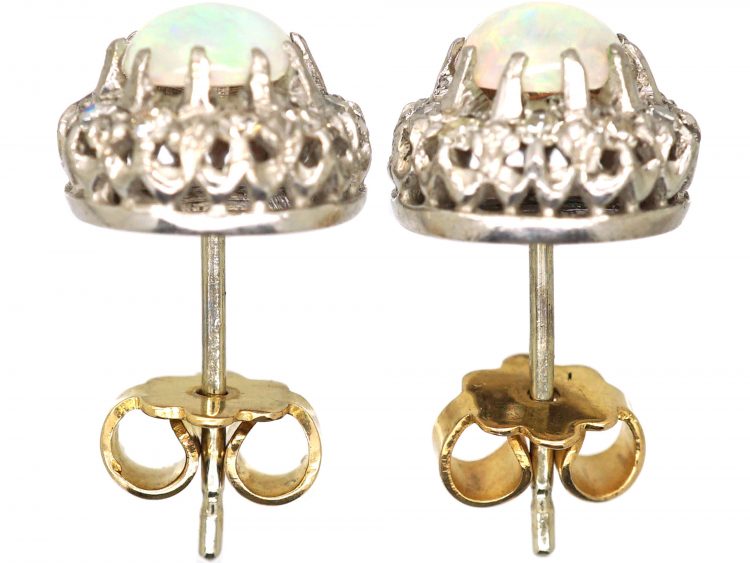 Vintage 18ct White Gold, Opal & Diamond Cluster Earrings