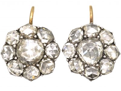 Georgian Silver & Gold Rose Diamond Cluster Earrings