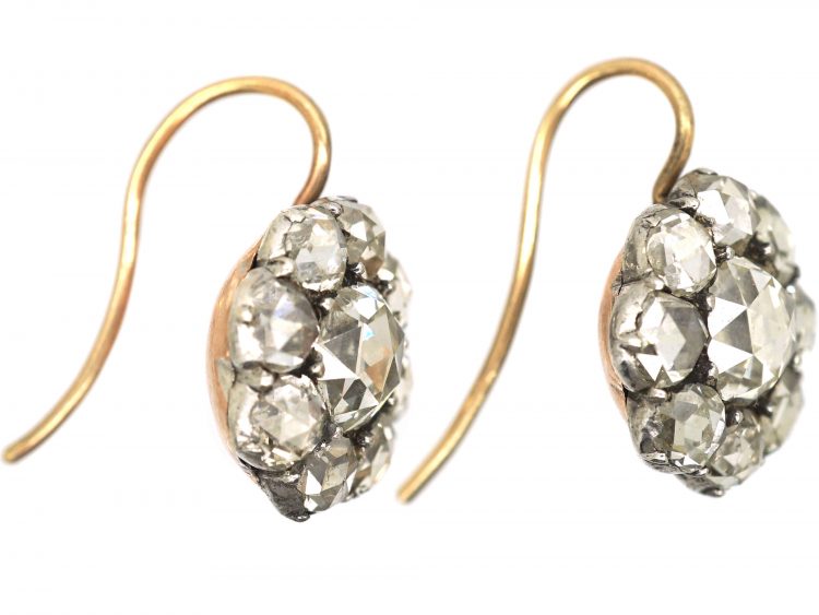 Georgian Silver & Gold Rose Diamond Cluster Earrings