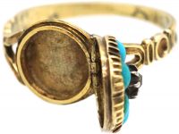 Georgian 15ct Gold Turquoise & Diamond Cluster Locket Ring