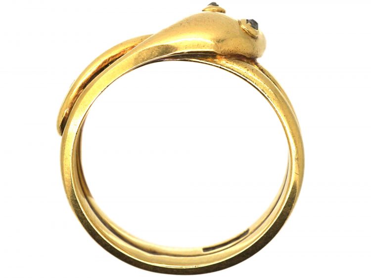 Victorian 18ct Gold Snake Ring with Rose Diamond Eyes