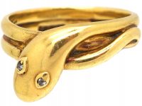 Victorian 18ct Gold Snake Ring with Rose Diamond Eyes