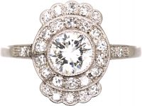 Art Deco 18ct White Gold & Platinum Diamond Cluster Ring with Diamonds Above & Below