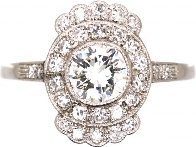 Art Deco 18ct White Gold & Platinum Diamond Cluster Ring with Diamonds Above & Below