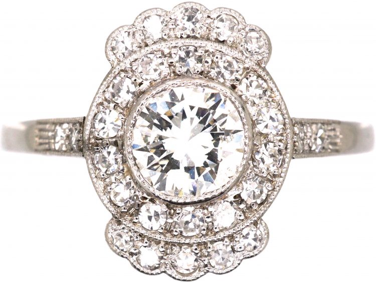 Art Deco 18ct White Gold & Platinum Diamond Cluster Ring with Diamonds Above & Below