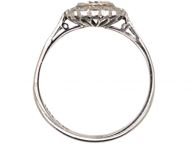 Art Deco 18ct White Gold & Platinum Diamond Cluster Ring with Diamonds Above & Below