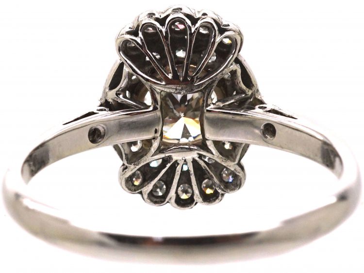 Art Deco 18ct White Gold & Platinum Diamond Cluster Ring with Diamonds Above & Below