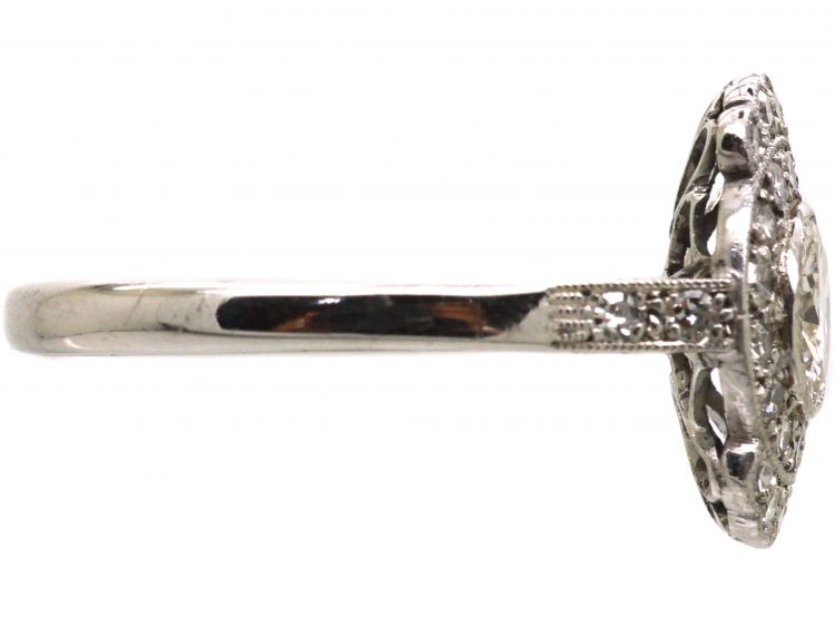 Art Deco 18ct White Gold & Platinum Diamond Cluster Ring with Diamonds Above & Below
