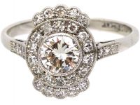 Art Deco 18ct White Gold & Platinum Diamond Cluster Ring with Diamonds Above & Below