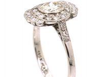 Art Deco 18ct White Gold & Platinum Diamond Cluster Ring with Diamonds Above & Below