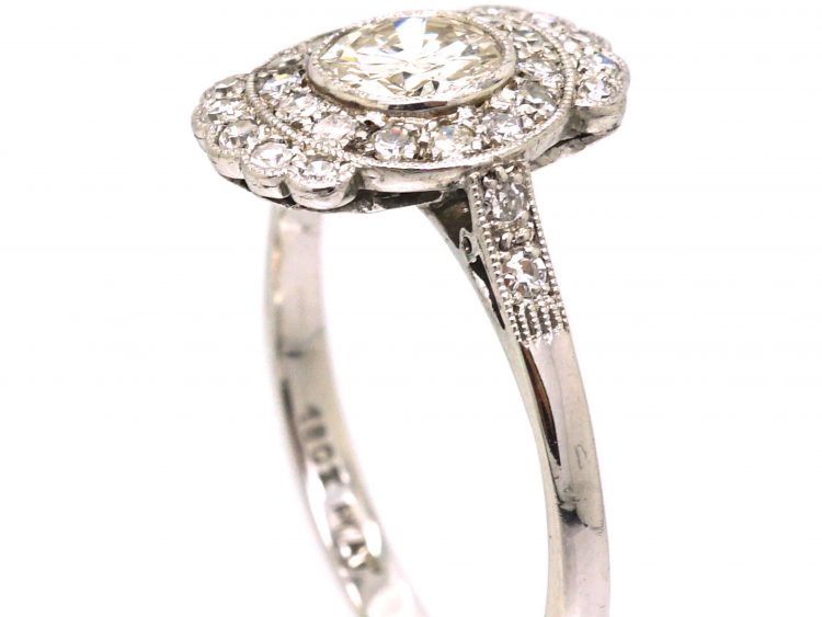 Art Deco 18ct White Gold & Platinum Diamond Cluster Ring with Diamonds Above & Below