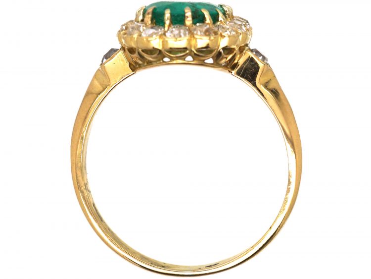 Edwardian 18ct Gold, Emerald & Diamond Oval Cluster Ring