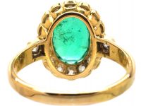 Edwardian 18ct Gold, Emerald & Diamond Oval Cluster Ring