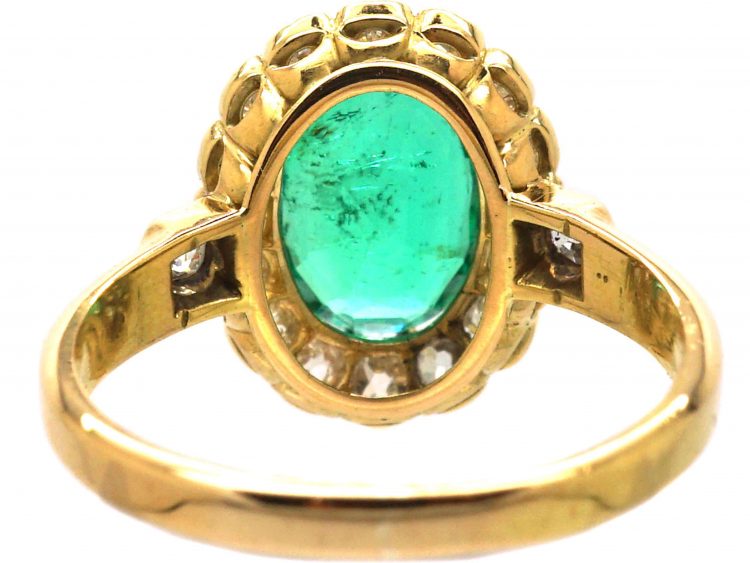Edwardian 18ct Gold, Emerald & Diamond Oval Cluster Ring
