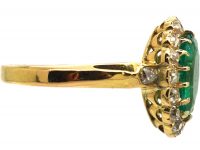 Edwardian 18ct Gold, Emerald & Diamond Oval Cluster Ring