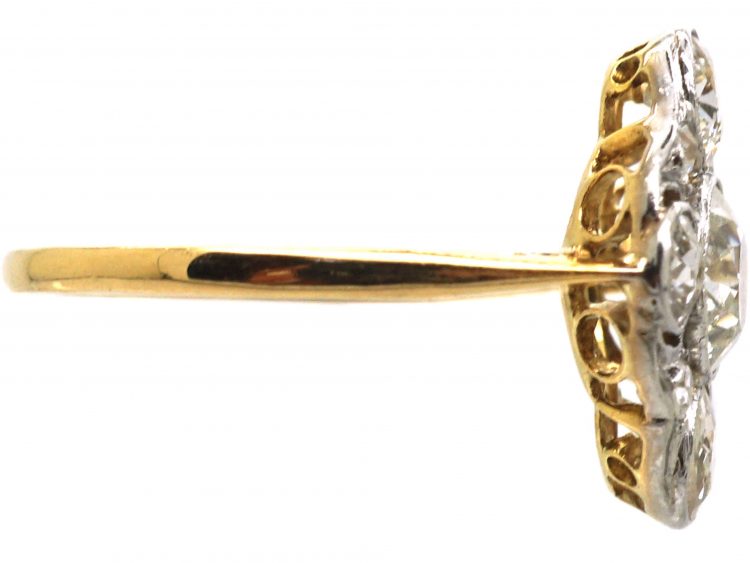 Edwardian 18ct Gold & Platinum Ornate Diamond Cluster Ring