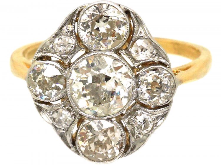 Edwardian 18ct Gold & Platinum Ornate Diamond Cluster Ring