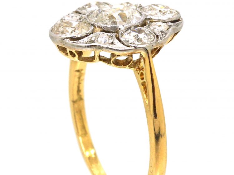 Edwardian 18ct Gold & Platinum Ornate Diamond Cluster Ring