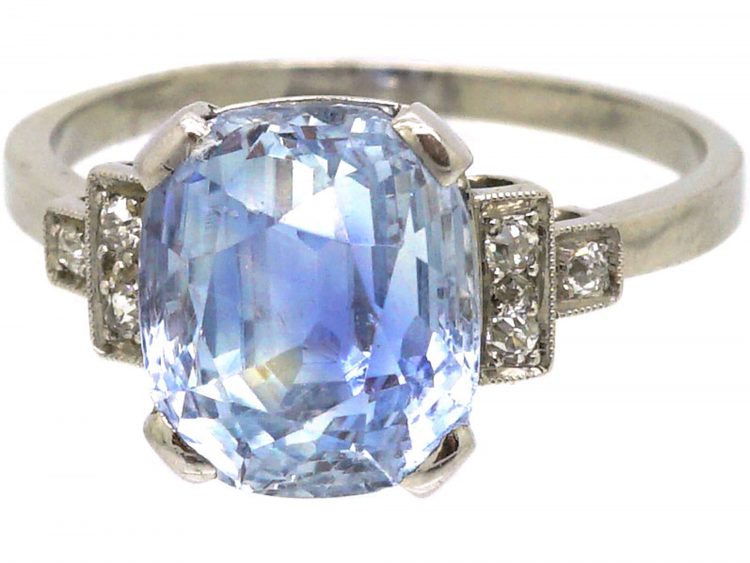 French Art Deco Platinum Lilac Sapphire & Diamond Ring