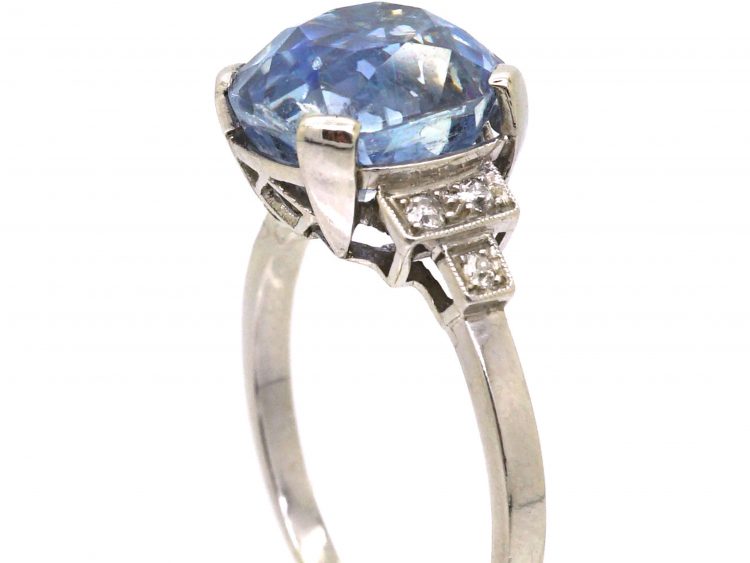 French Art Deco Platinum Lilac Sapphire & Diamond Ring