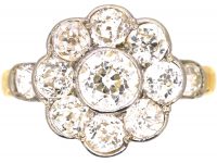 Edwardian 18ct Gold & Platinum Diamond Cluster Ring with Diamond Set Shoulders