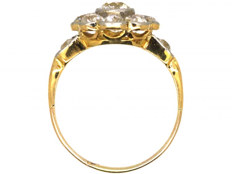 Edwardian 18ct Gold & Platinum Diamond Cluster Ring with Diamond Set Shoulders