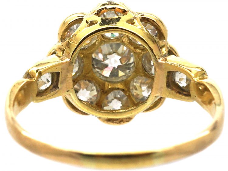 Edwardian 18ct Gold & Platinum Diamond Cluster Ring with Diamond Set Shoulders