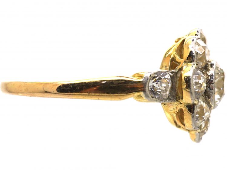 Edwardian 18ct Gold & Platinum Diamond Cluster Ring with Diamond Set Shoulders