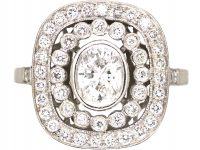 French Art Deco Platinum Diamond Cluster Ring