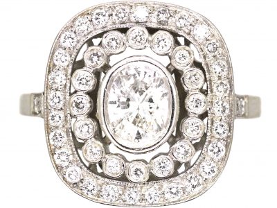 French Art Deco Platinum Diamond Cluster Ring
