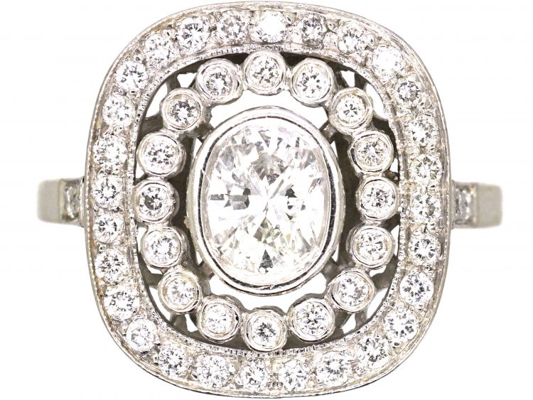 French Art Deco Platinum Diamond Cluster Ring