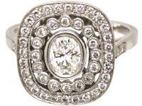 French Art Deco Platinum Diamond Cluster Ring