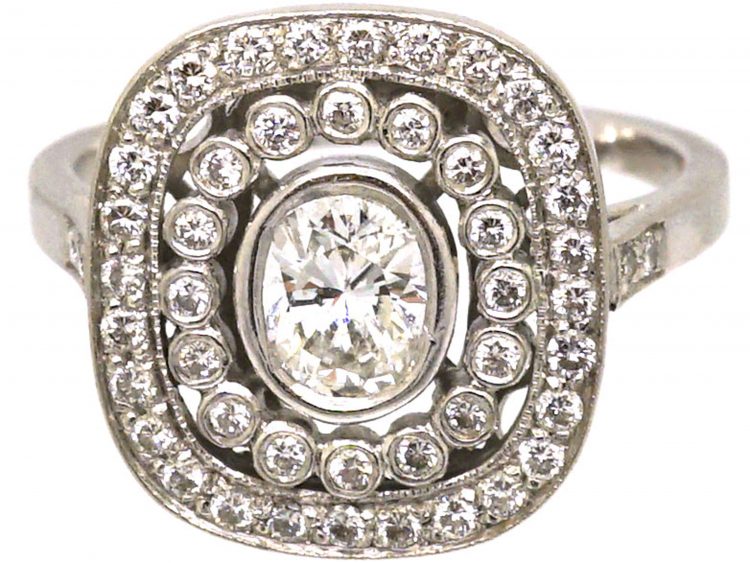 French Art Deco Platinum Diamond Cluster Ring