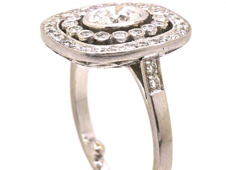 French Art Deco Platinum Diamond Cluster Ring