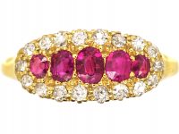 Edwardian 18ct Gold Boat Shaped Ring set with Diamonds & Rubies
