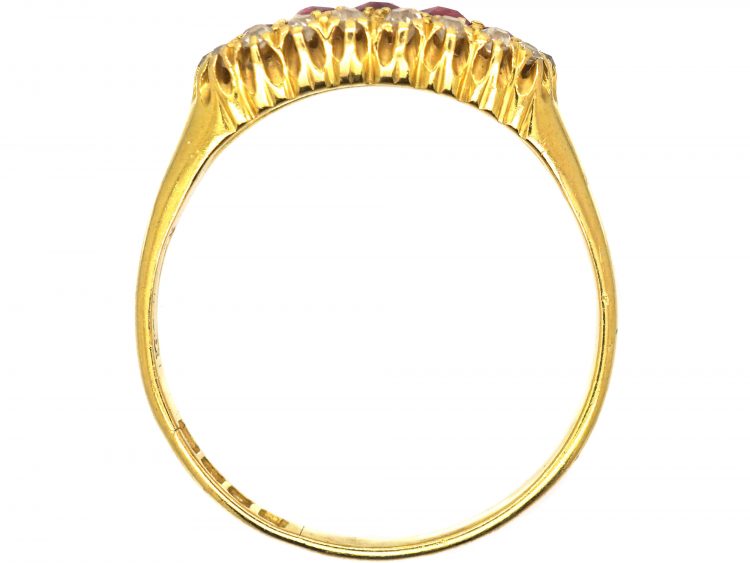 Edwardian 18ct Gold Boat Shaped Ring set with Diamonds & Rubies