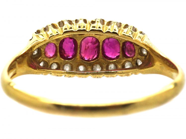 Edwardian 18ct Gold Boat Shaped Ring set with Diamonds & Rubies