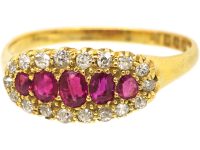 Edwardian 18ct Gold Boat Shaped Ring set with Diamonds & Rubies