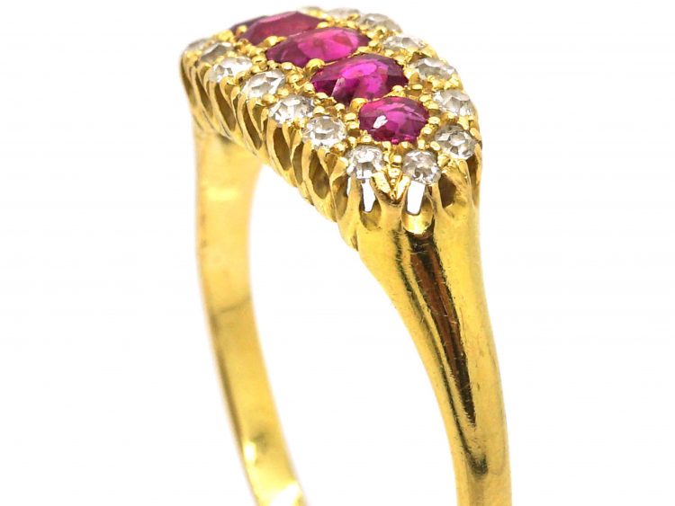 Edwardian 18ct Gold Boat Shaped Ring set with Diamonds & Rubies