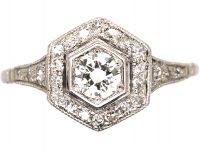 Art Deco Platinum Hexagonal Shaped Diamond Ring