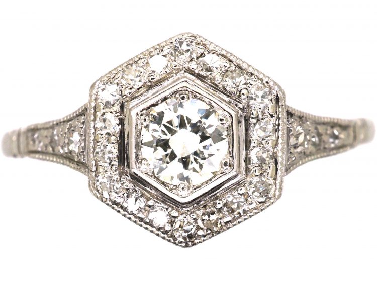 Art Deco Platinum Hexagonal Shaped Diamond Ring