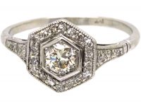 Art Deco Platinum Hexagonal Shaped Diamond Ring