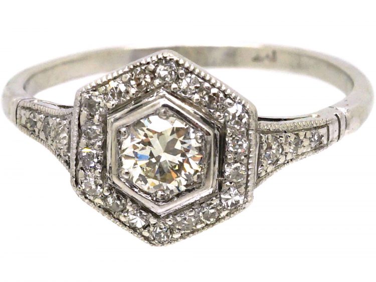 Art Deco Platinum Hexagonal Shaped Diamond Ring