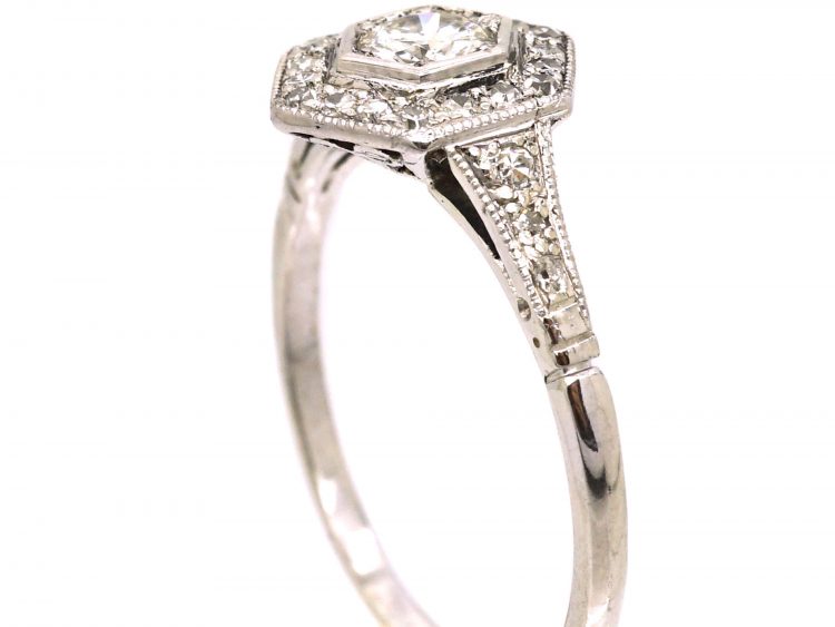 Art Deco Platinum Hexagonal Shaped Diamond Ring