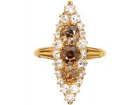 Edwardian 18ct Gold Marquise Ring set with Brown & White Diamonds