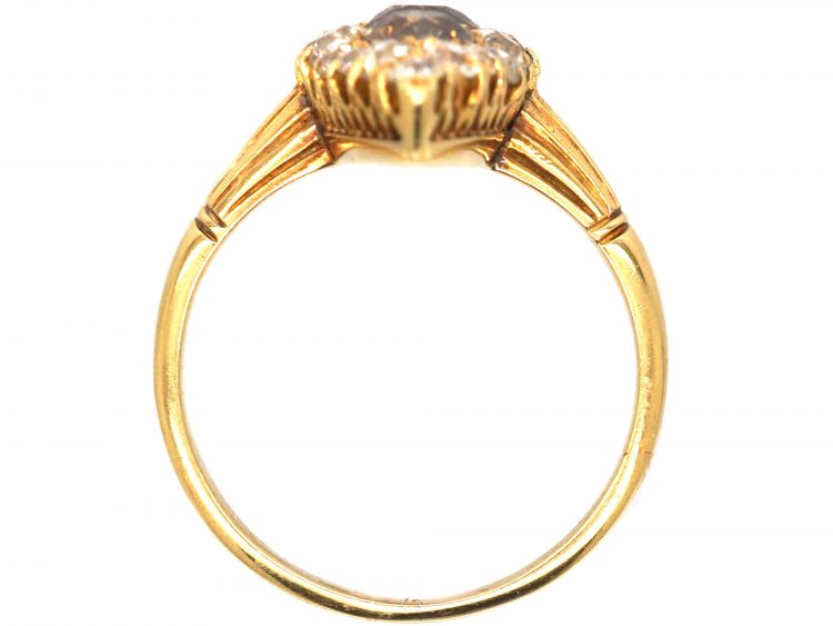 Edwardian 18ct Gold Marquise Ring set with Brown & White Diamonds
